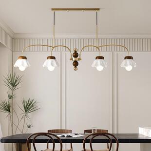 法式复古胡桃木色餐厅吊灯中古风vintage大气南洋美式长条吧台灯