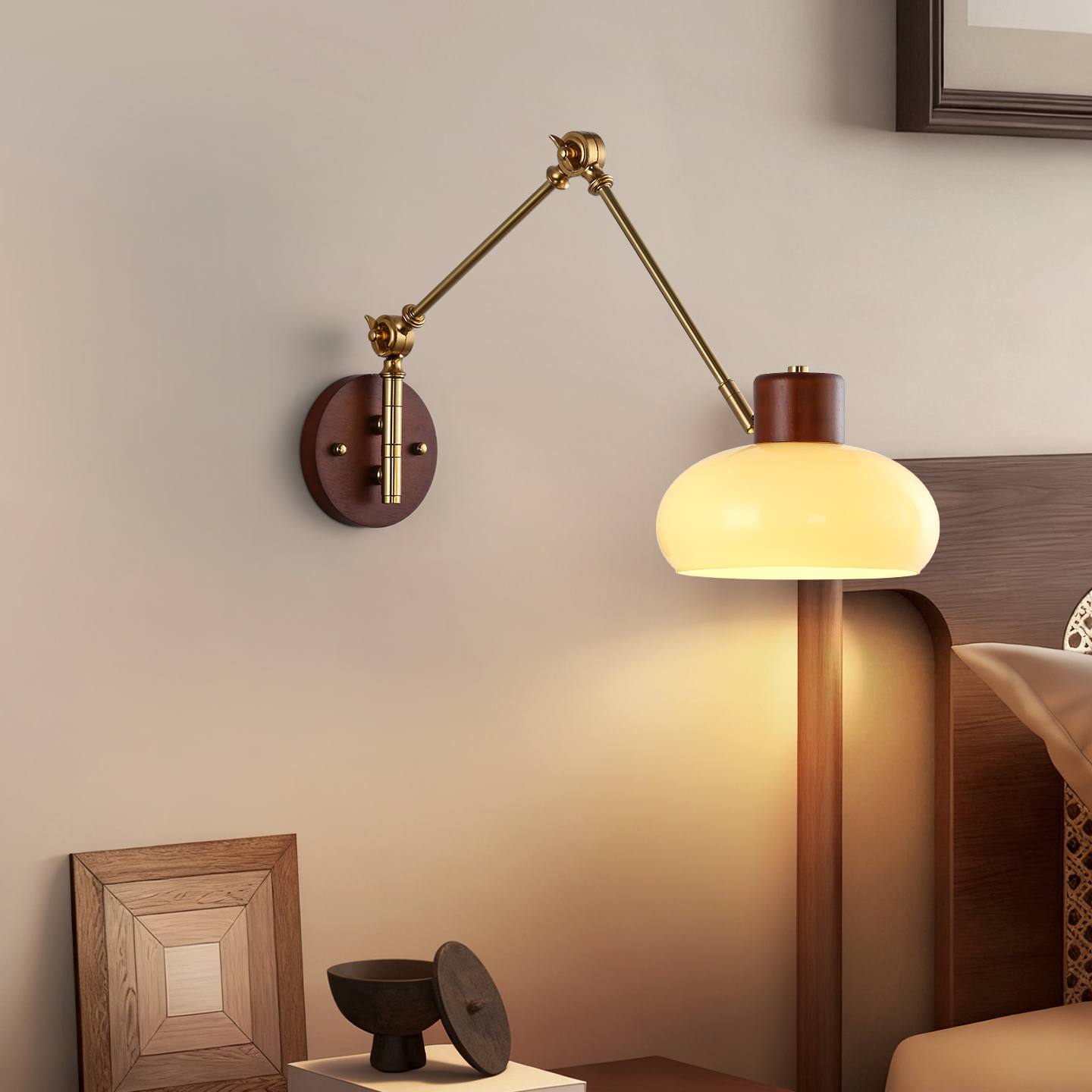 中古风卧室床头灯壁灯伸缩位移调节文艺民宿房间复古摇臂阅读灯具