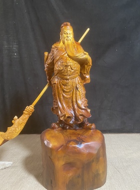 老花樟木雕关公神像摆件香樟木武财神客厅家居店铺开业根雕工艺品