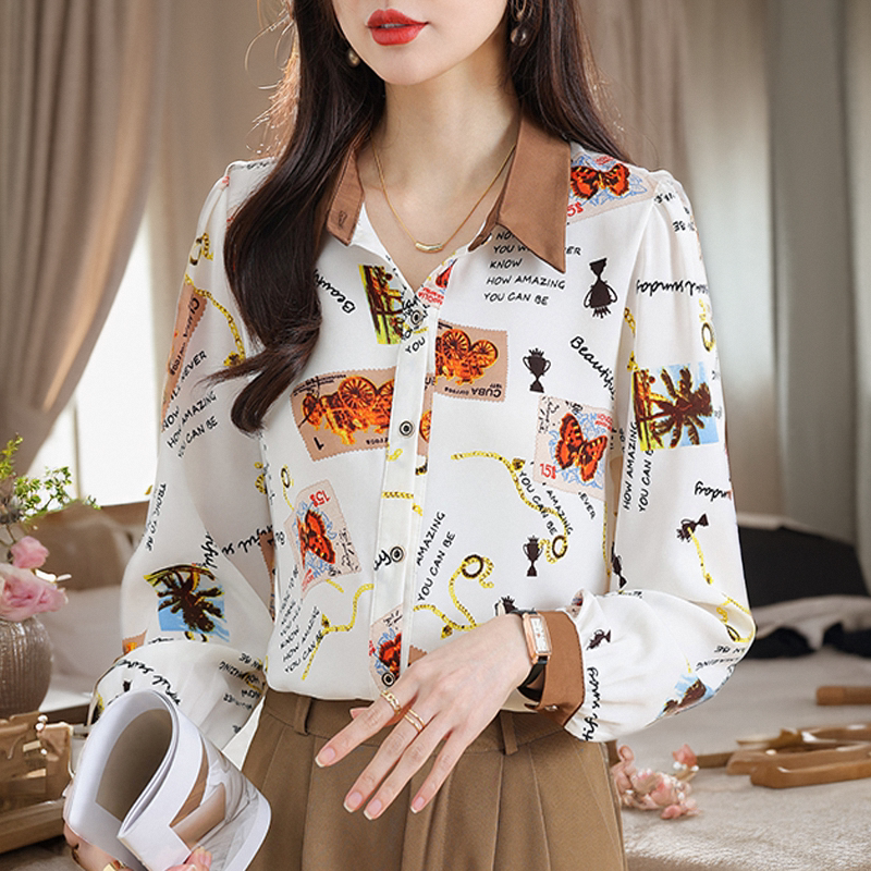 高级感雪纺衬衫女装春秋新款爆款大码小个子洋气百搭上衣长袖衬衣