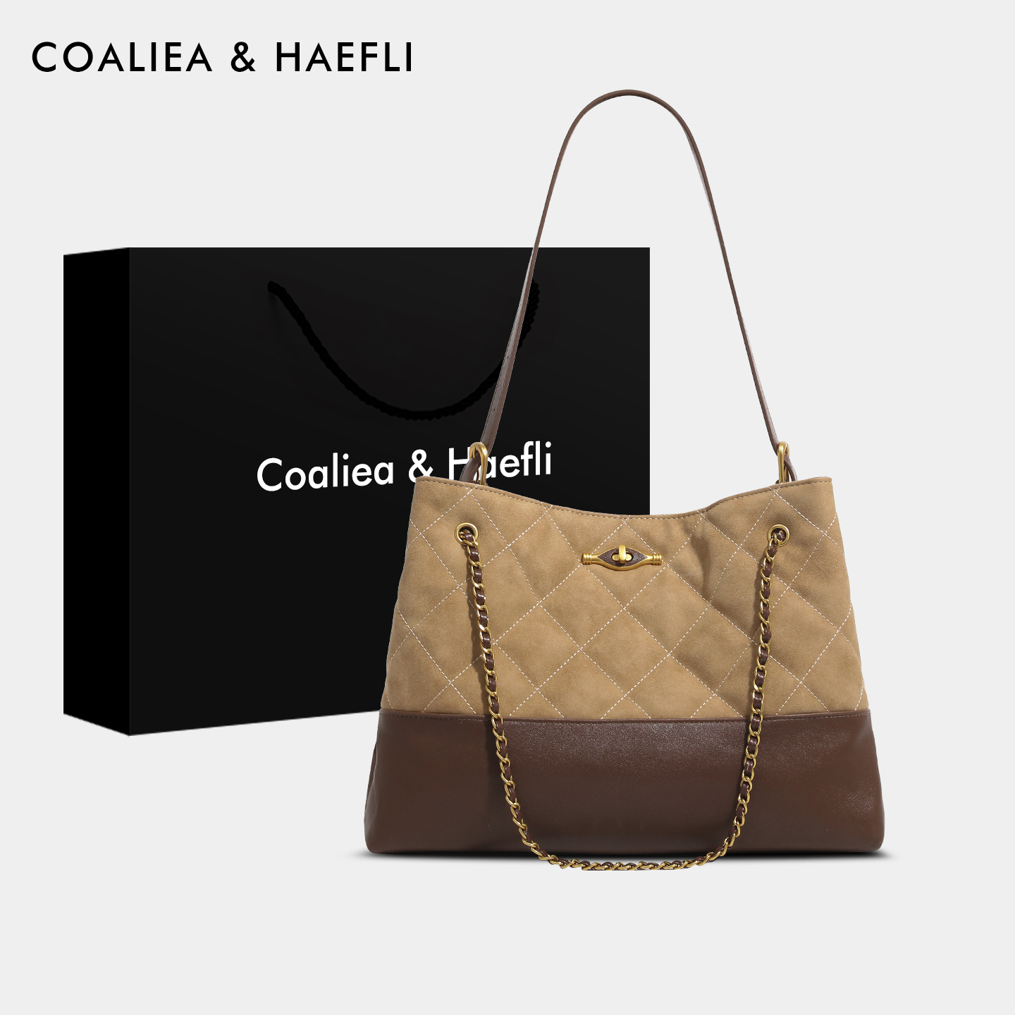 香港品牌仿麂皮菱格链条包托特包