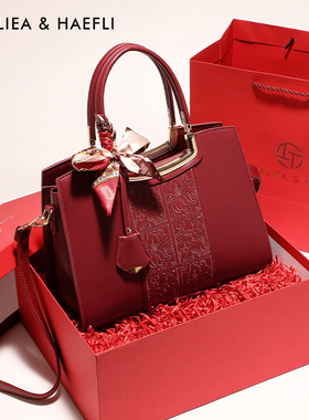 香港品牌国风刺绣手提包高级感红色包包结婚包妈妈礼物婆婆斜挎包