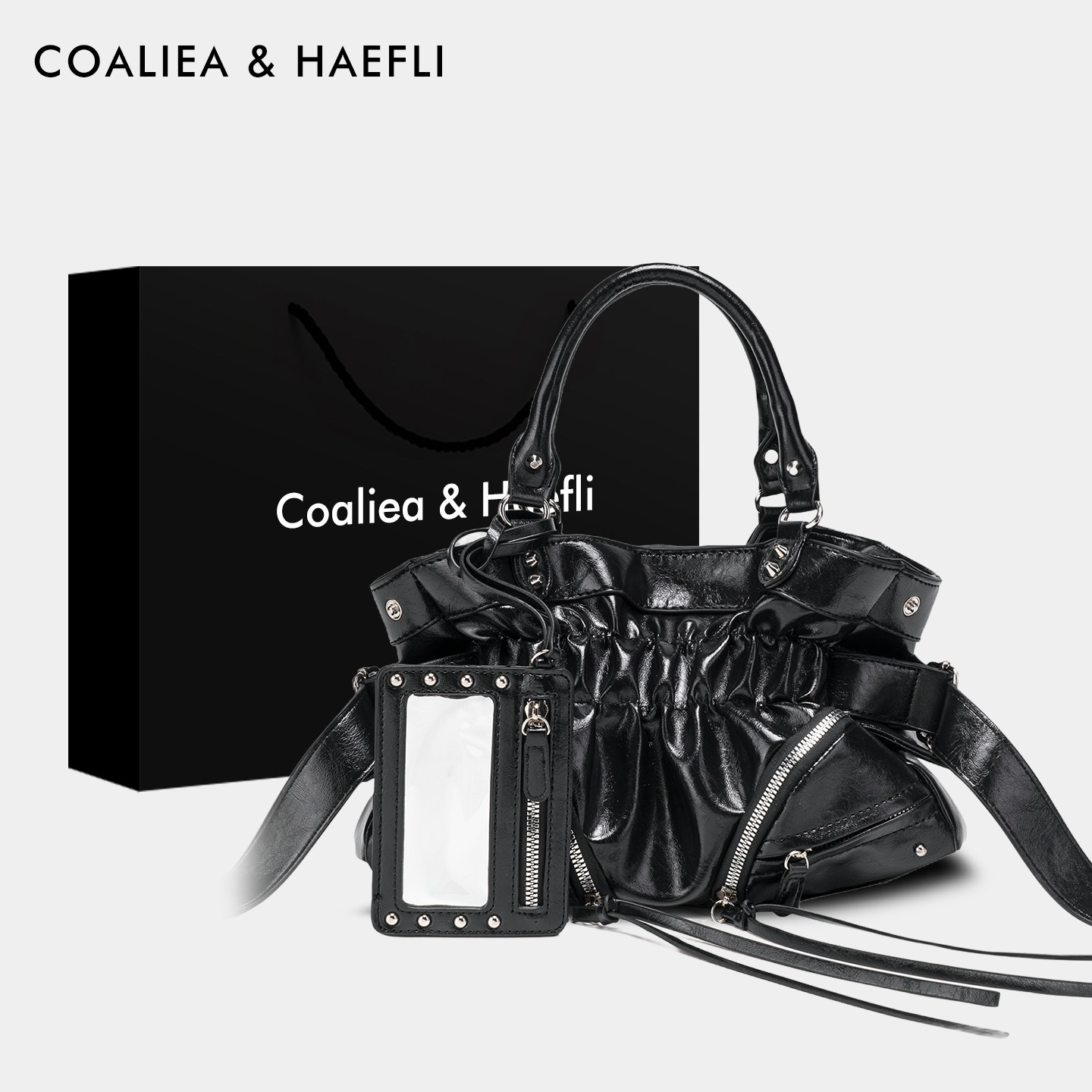 香港代购原创机车包女铆钉流苏手提斜挎包油蜡皮大容量单肩腋下包