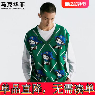 [棉]马克华菲休闲针织背心男秋冬新款时尚套头无袖v领针织衫