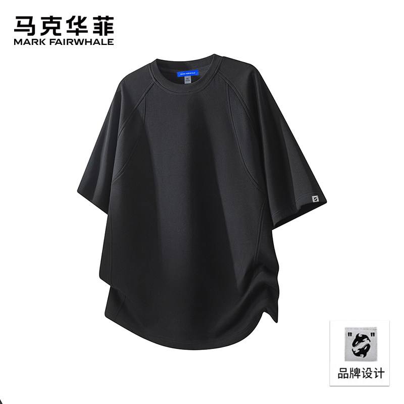 马克华菲短袖男款夏季立挺t恤男潮牌拼接高级感灰色五分袖图片