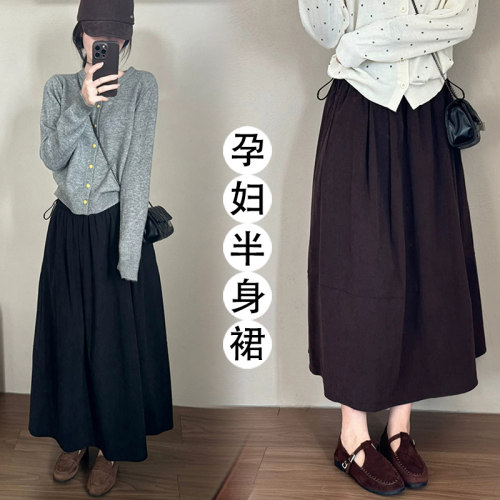 孕妇裙子秋装复古高级感洋气减龄无托腹两侧调节半身裙秋冬季长裤