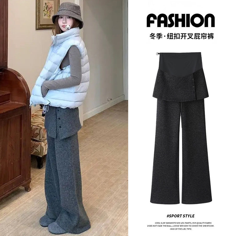 孕妇裤子冬装外穿时尚拼接假两件加绒加厚阔腿裤春秋季孕妇休闲裤,孕妇装/孕产妇用品/营养,孕妇打底裤,淘宝优惠券,粉丝福利购,淘宝优惠卷