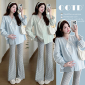 春装 夏季 设计感蝴蝶结宽松衬衫 波点微喇裤 两件套 上衣 2026孕妇装