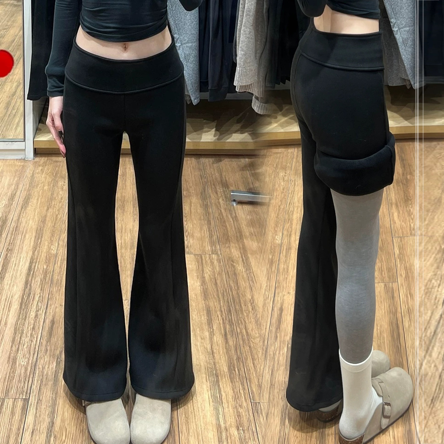 孕妇裤子秋装弹力针织不勒肚子加长慵懒微喇裤冬季加绒显瘦打底裤