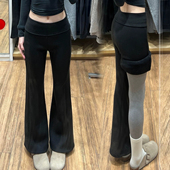 显瘦打底裤 孕妇裤 春秋冬季 弹力针织不勒肚子加长慵懒微喇裤 子秋装