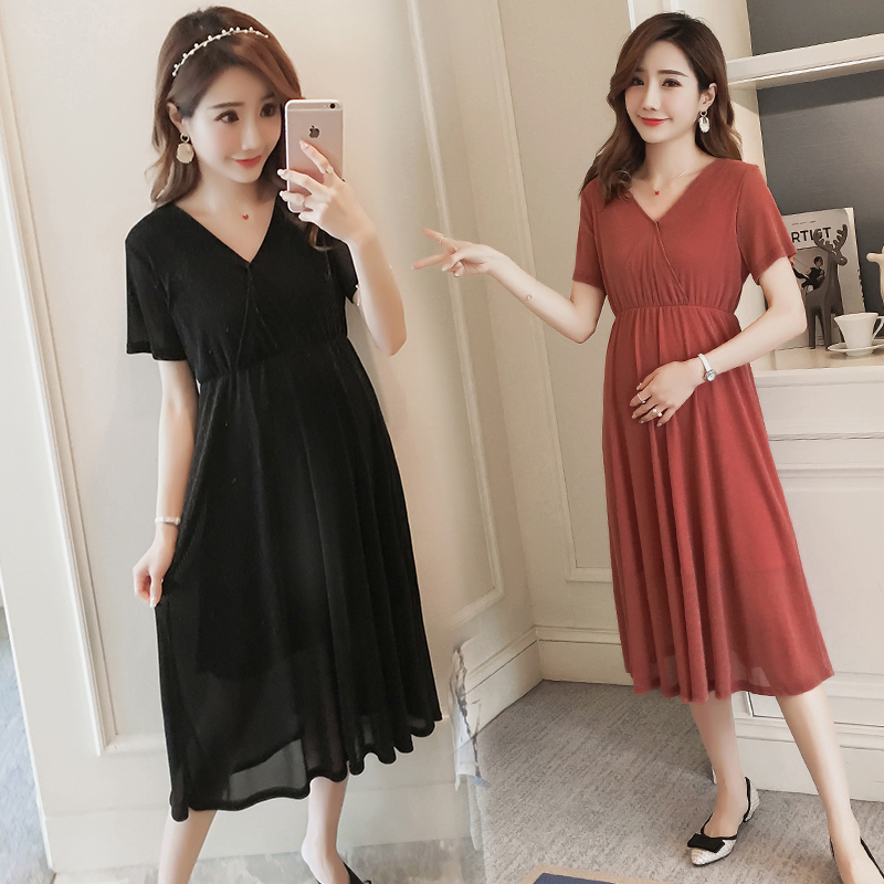 券后59.00元2019孕妇夏装短袖韩版v领孕妇裙子