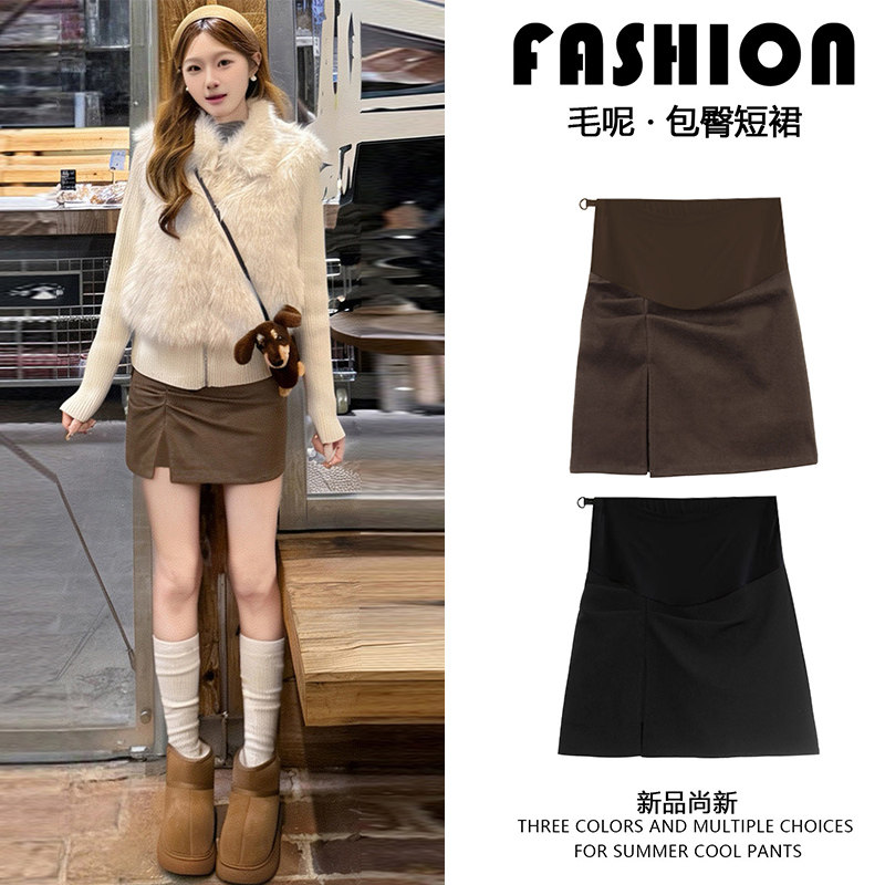 孕妇裙春装慵懒外穿宽松a字短裙开叉包臀裙春秋冬季小个子半身裙