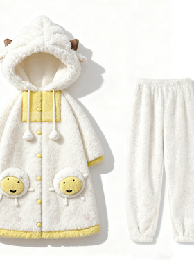 睡衣女秋冬季加绒加厚保暖可爱懒羊羊睡袍珊瑚绒可外穿家居服套装