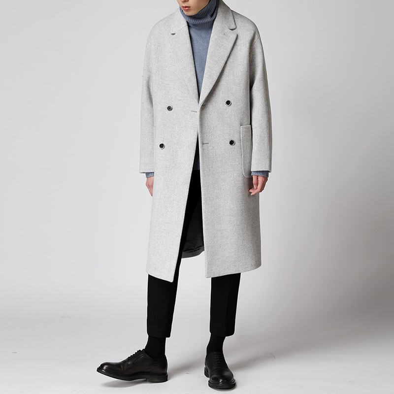【断码清仓】冬季加厚毛呢大衣男中长款双排扣韩版高级感呢子风衣,男装,毛呢大衣,淘宝优惠券,粉丝福利购,淘宝优惠卷
