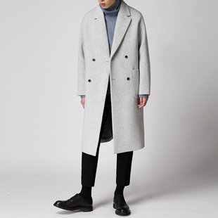 【断码清仓】冬季加厚毛呢大衣男中长款双排扣韩版高级感呢子风衣