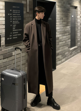 毛呢大衣男长款过膝韩版英伦风冬季加厚呢子男士风衣外套宽松秋冬