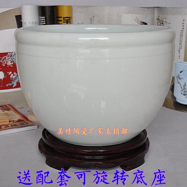 景德镇陶瓷器纯白色鱼缸碗莲睡莲荷花盆金鱼乌龟缸字画卷轴缸花盆