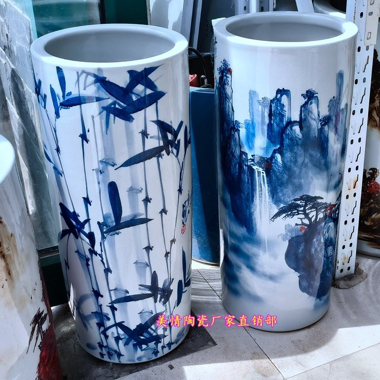 景德镇陶瓷器手绘字画筒书画桶箭筒卷轴缸书房收纳缸宣纸桶雨伞筒