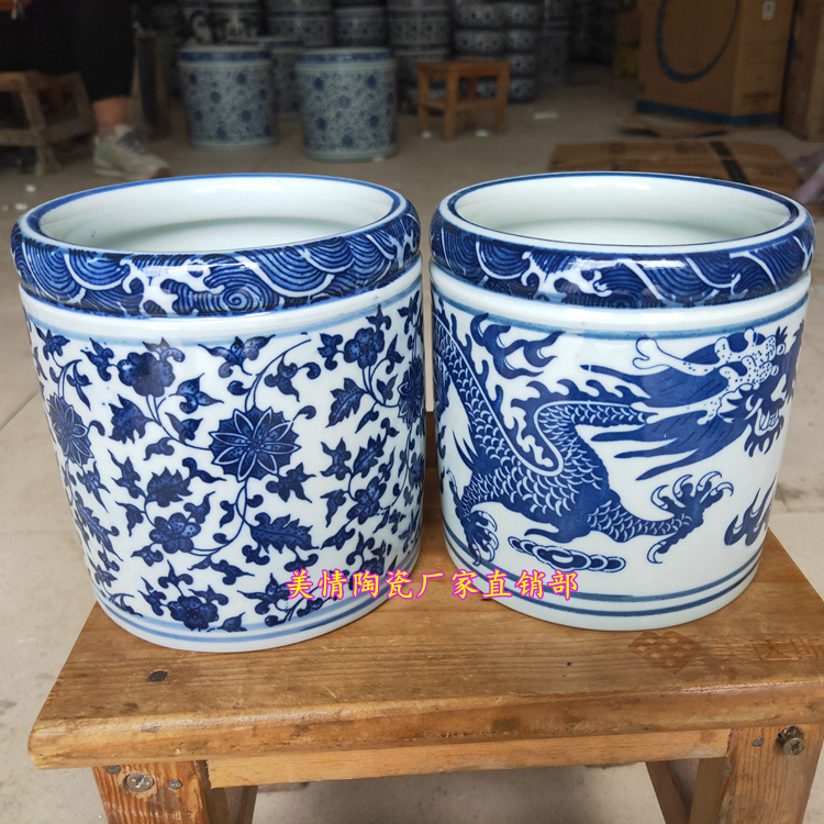 景德镇陶瓷器仿古青花瓷缠枝莲笔筒家居书房办公室装饰收纳毛笔筒