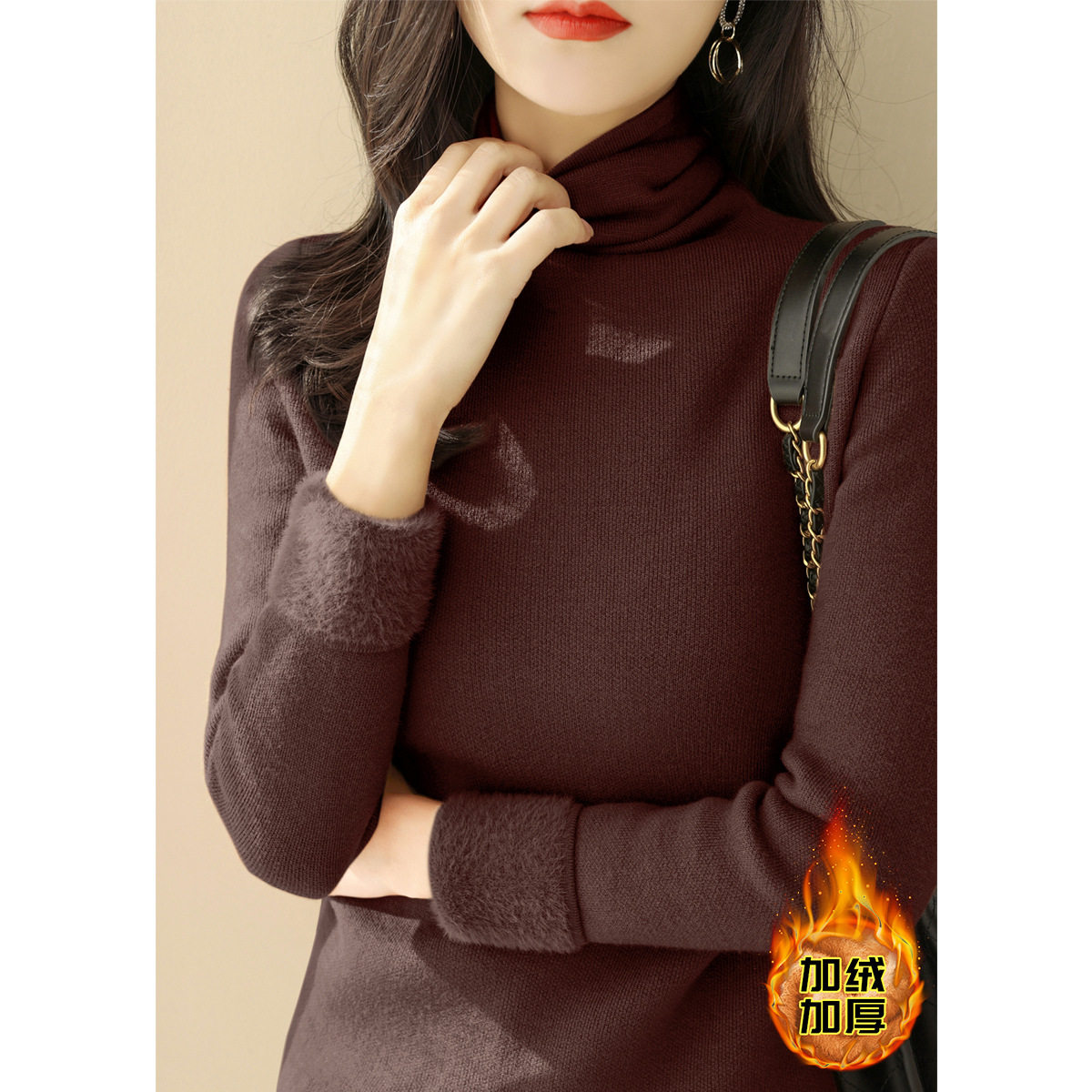 冬季加绒加厚简约长袖打底毛衣女2024年时尚保暖内搭堆堆领针织衫,女装/女士精品,毛针织衫,淘宝优惠券,粉丝福利购,淘宝优惠卷