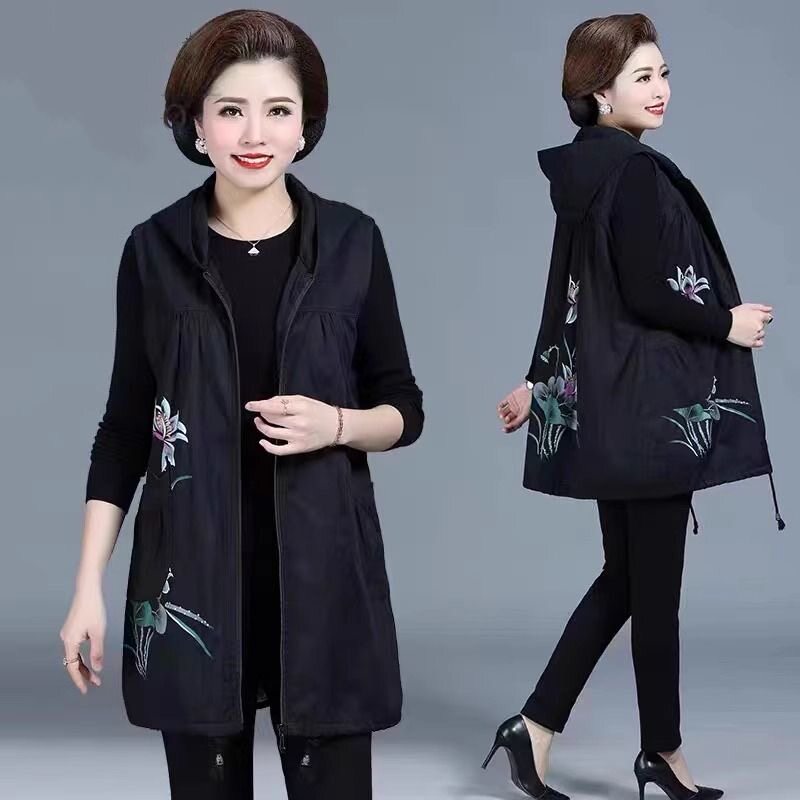 妈妈马甲春秋薄款中年人春装外穿马夹背心中老年女装大码坎肩外套