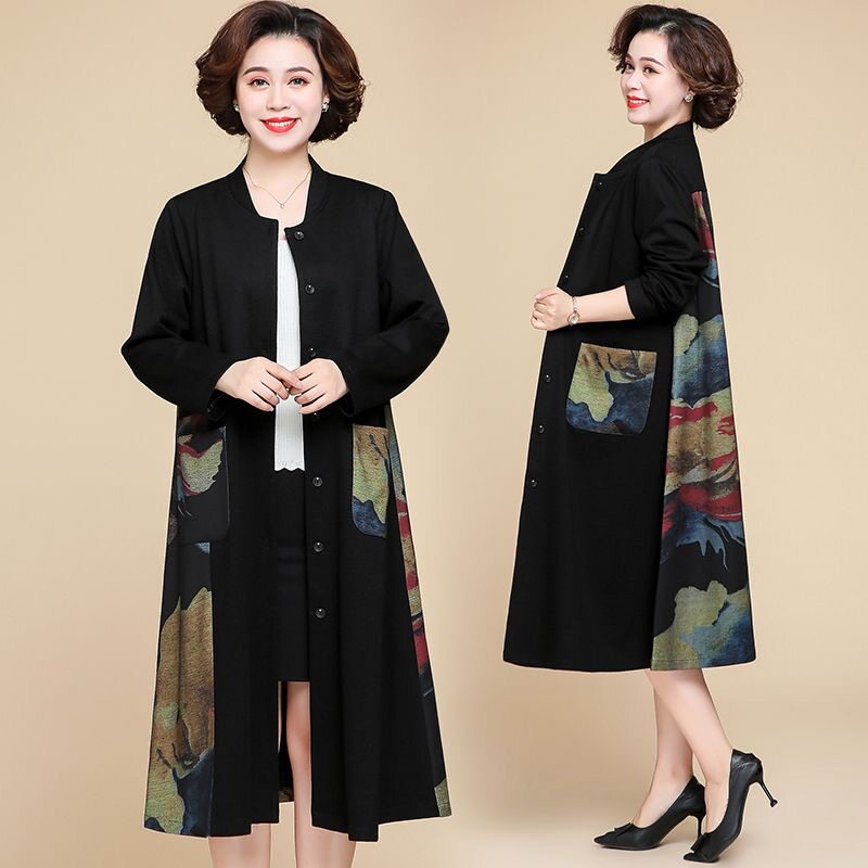 中老年女装春秋风衣妈妈装春装外套中长款上衣大码中年秋装大衣女