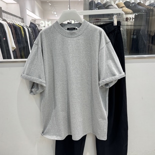 2026春夏重磅美式复古圆领短袖T恤男阔版落肩情侣打底上衣半袖潮t