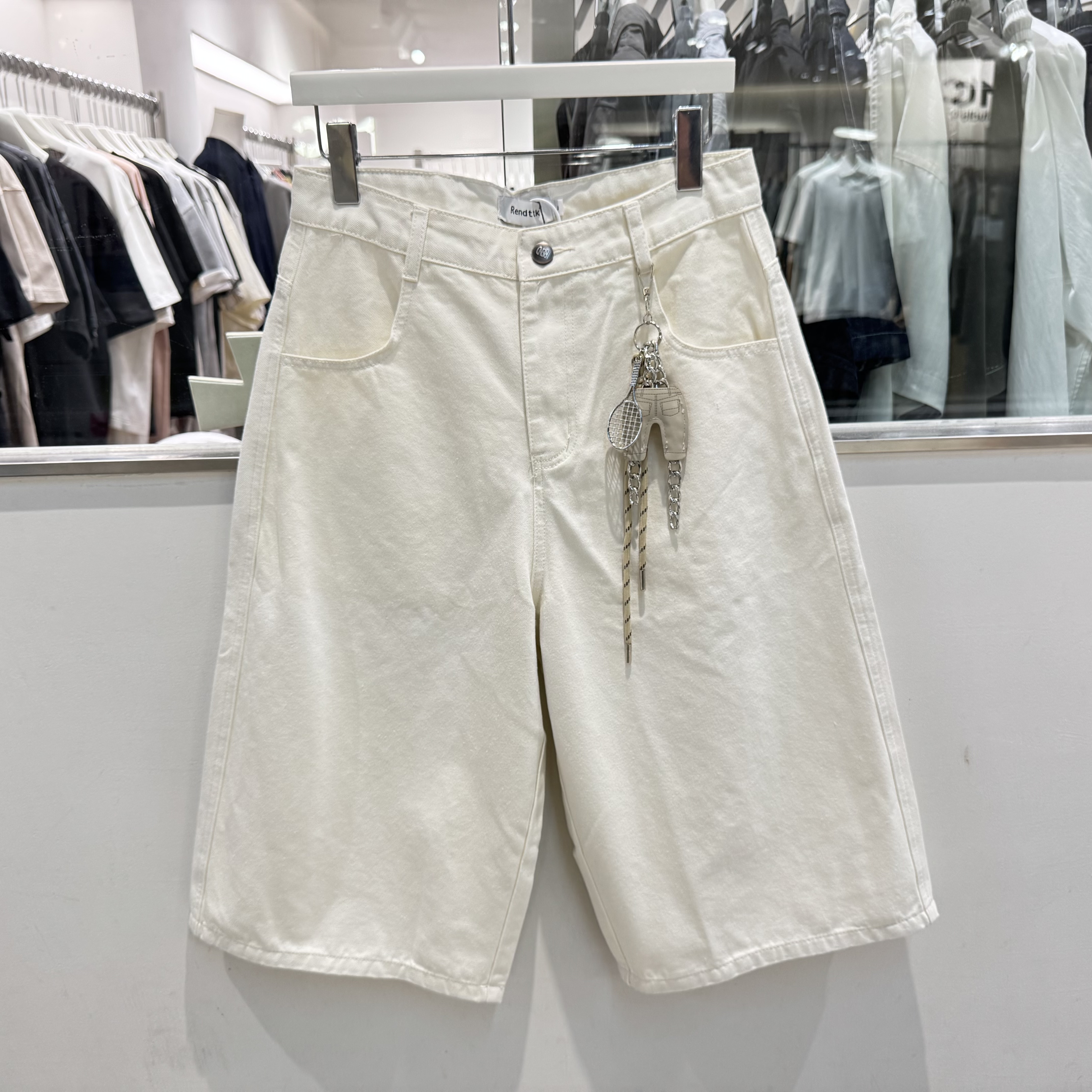 2026夏季白色趣味猫狗印花七分牛仔裤男美式宽松五分裤阔腿短裤潮