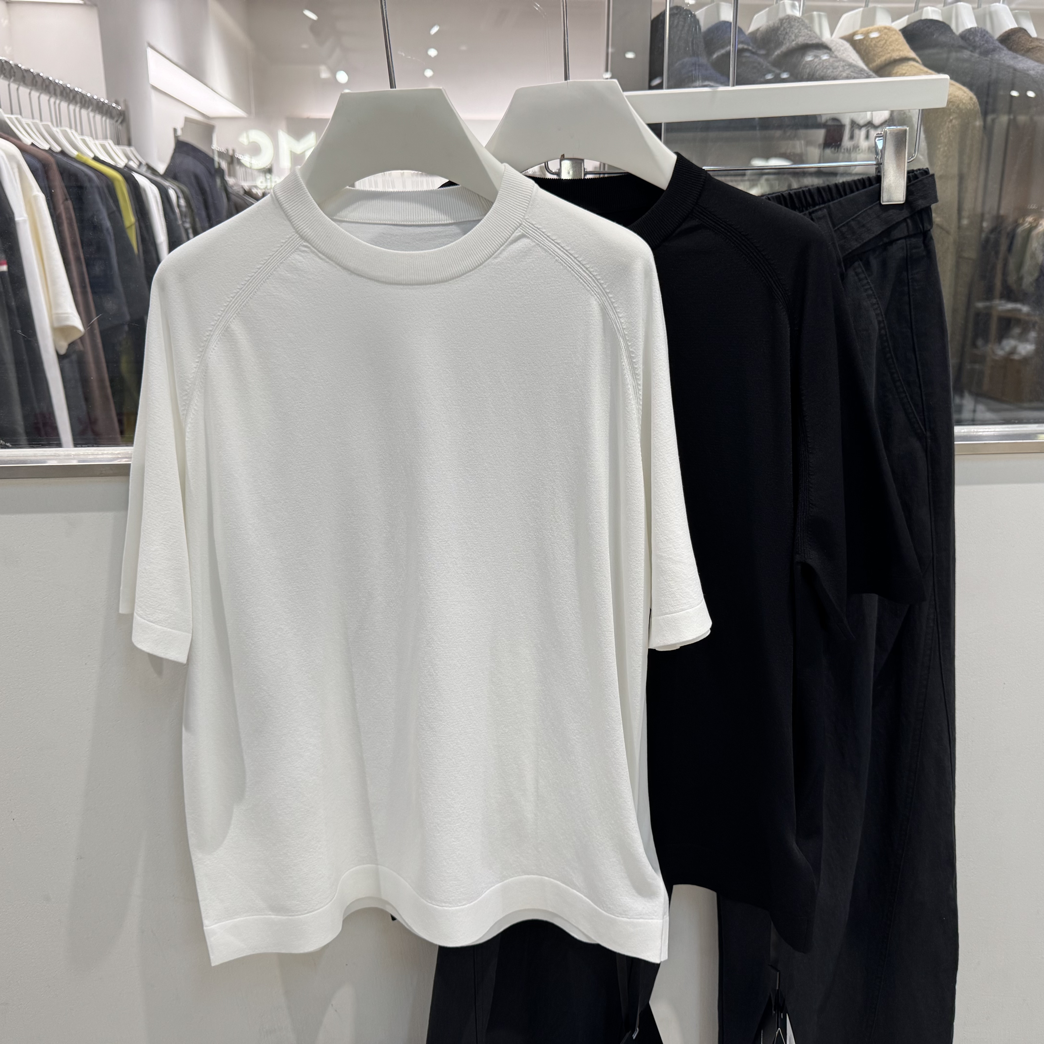 纯色短袖针织衫插肩袖圆领上衣男舒适休闲通勤简约高级感半袖T恤