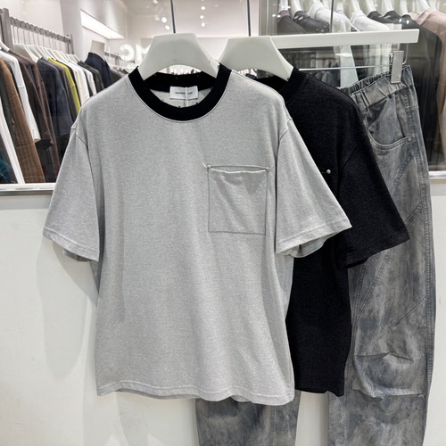 2026夏季新款简约拼接撞色休闲短袖t恤男圆领宽松百搭上衣半袖潮