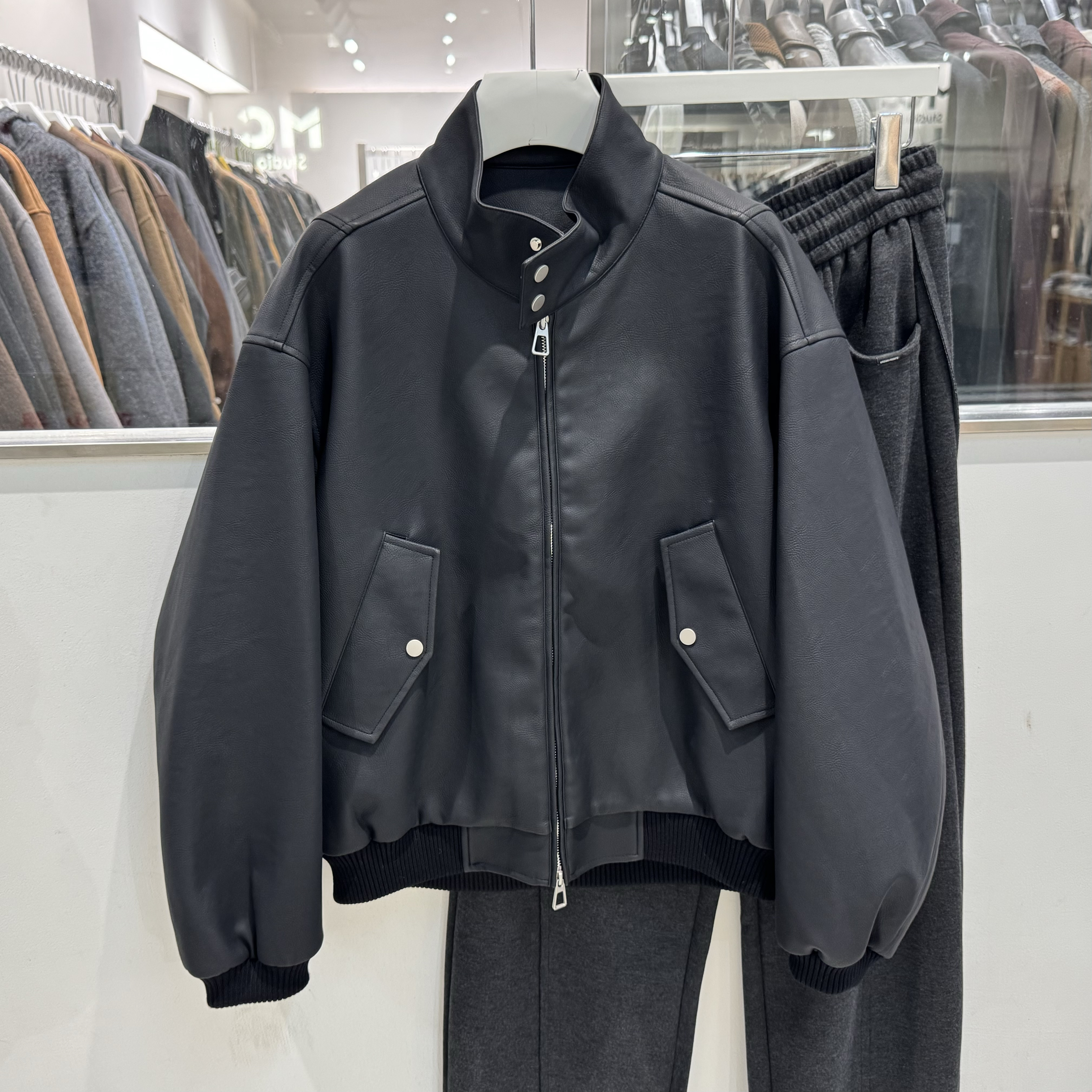 2025冬季新款鹅绒服男短款皮衣PU羽绒服时尚百搭痞帅立领防风外套