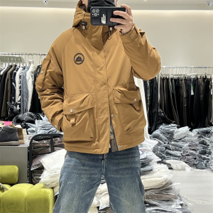 工装连帽羽绒服男士冬季青少年休闲户外保暖日系短款白鸭绒外套潮