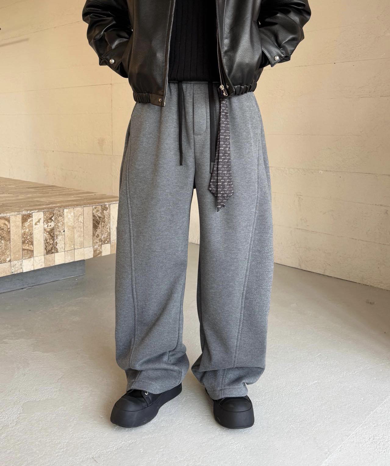 2025冬季美式复古解构加绒羊毛休闲裤男时尚百搭宽松直筒阔腿裤潮