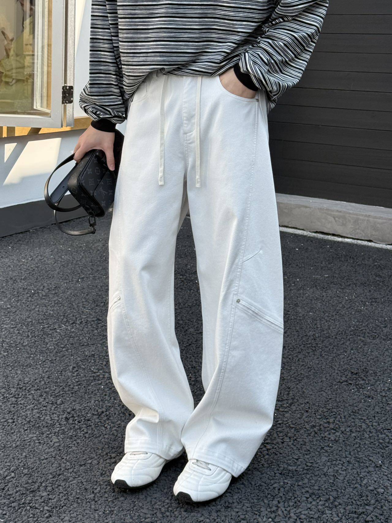 2026春季新款白色弯刀牛仔裤男女美式水洗裤子潮牌vintag直筒裤男