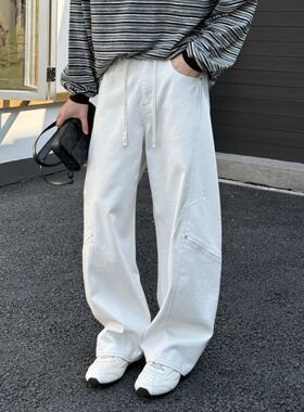 2026春季新款白色弯刀牛仔裤男女美式水洗裤子潮牌vintag直筒裤男