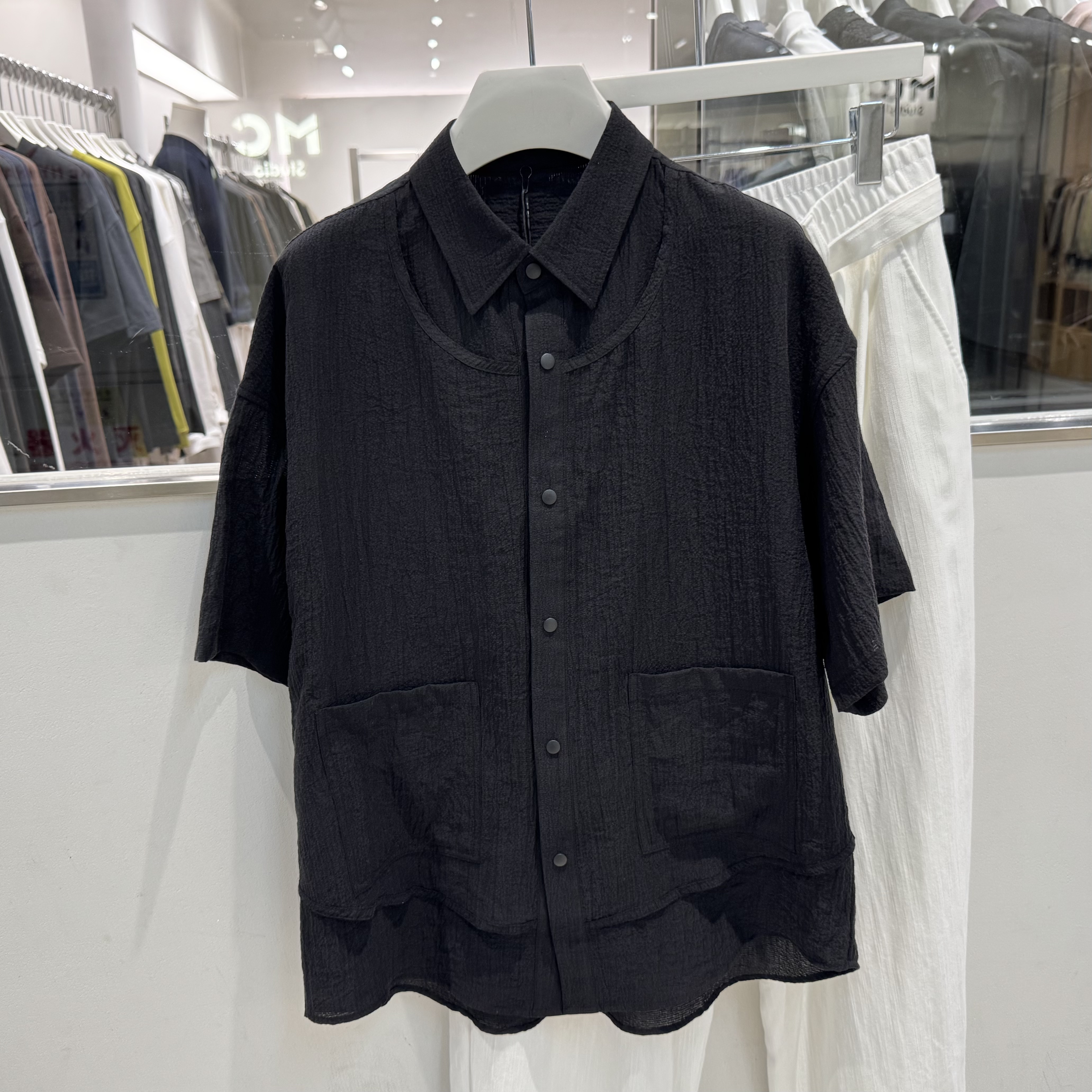 2026夏季新款莱赛尔中式复古肌理高级感短袖衬衫男时尚百搭短袖潮