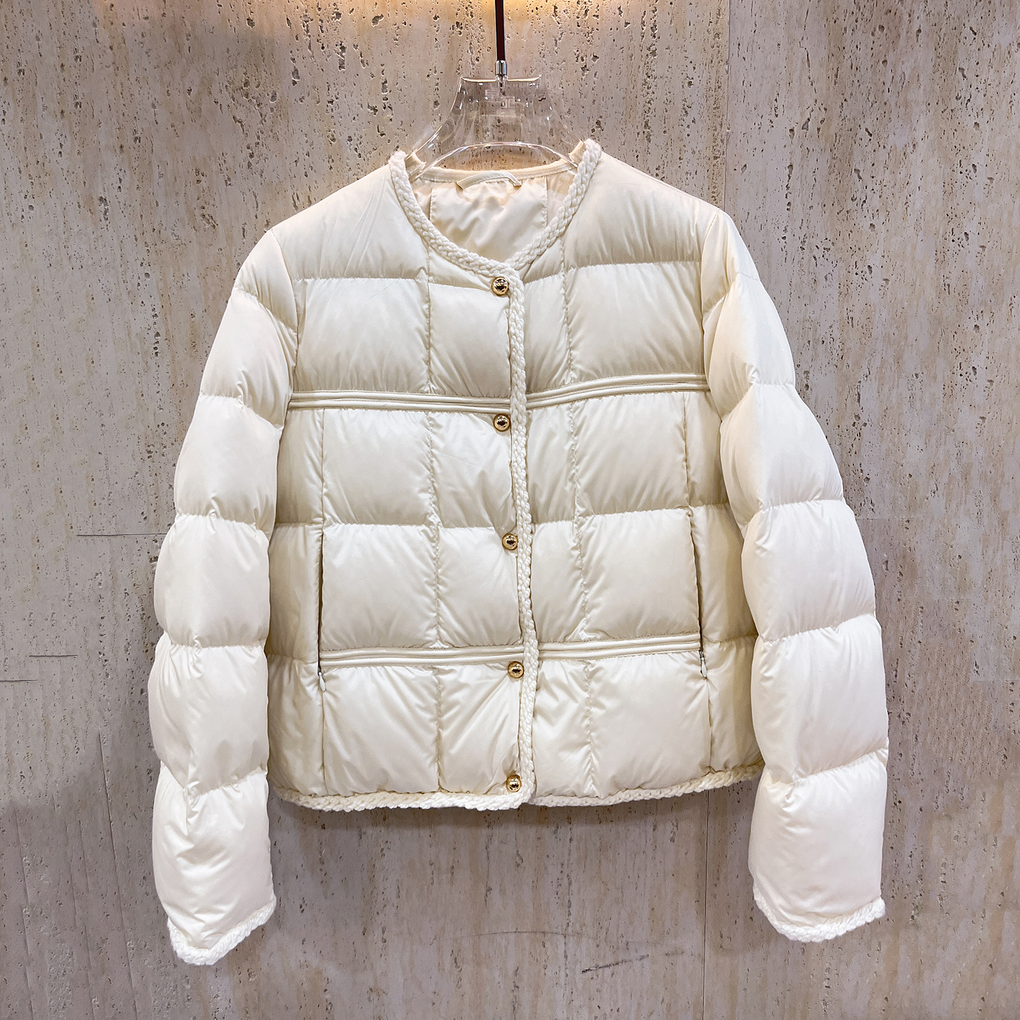 欧洲站圆领拼织带90白鸭绒羽绒服小香风小个子气质保暖羽绒外套女