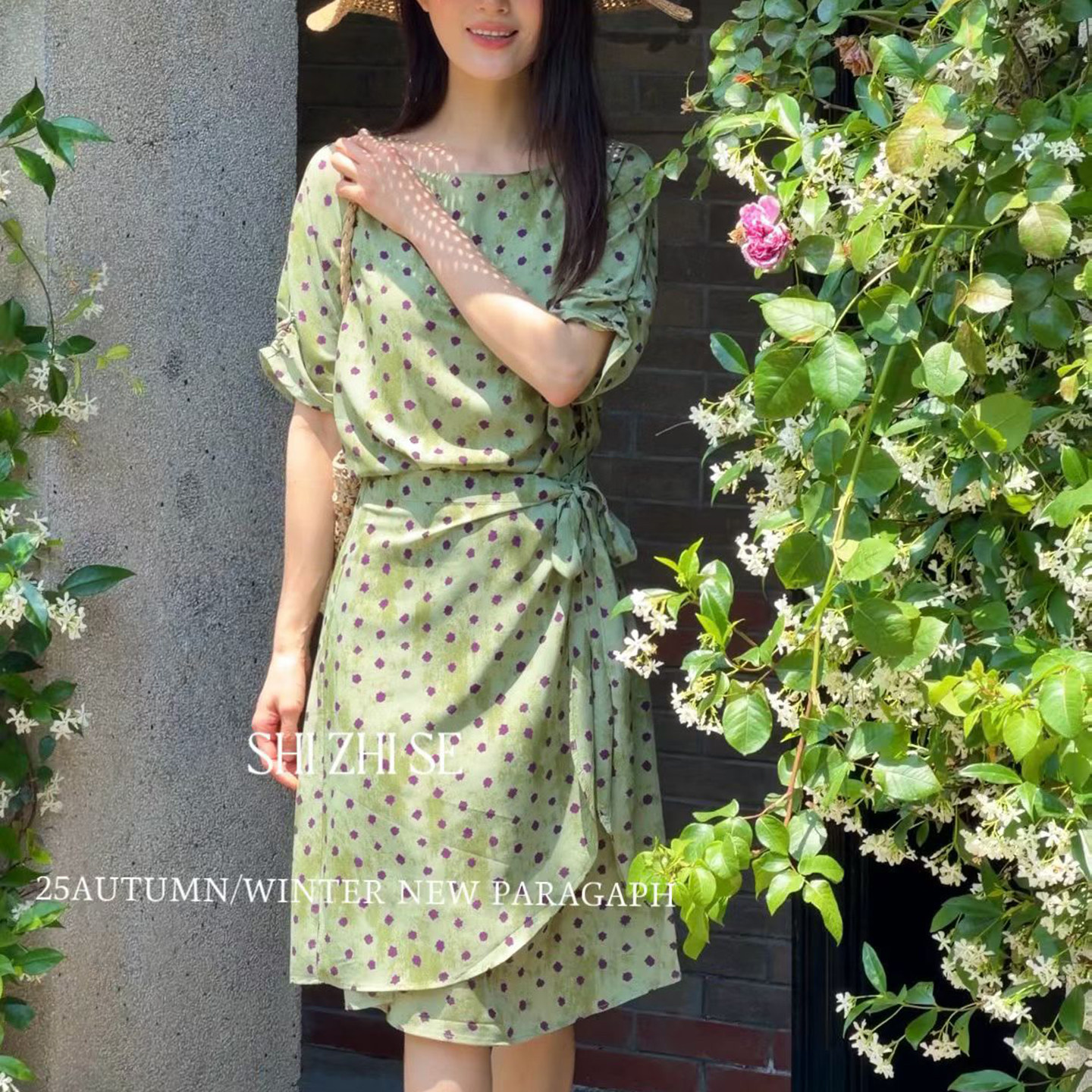 欧洲站夏季新款绿色波点系带裹裙凉爽舒服海边度假一片式连衣裙