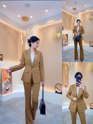 时尚坠感西服套装女2025秋冬装新款气质显瘦时髦喇叭裤职业两件套