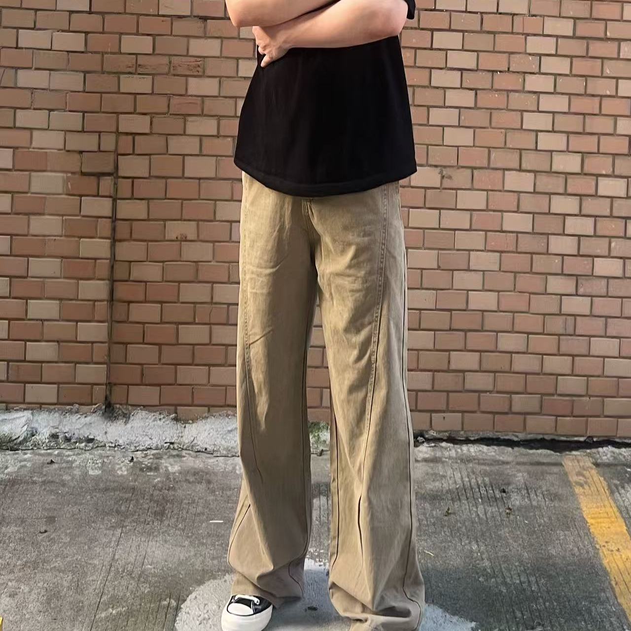 JQ2ALSO美式复古直筒工装裤风琴假口袋设计做旧显瘦休闲长裤男女