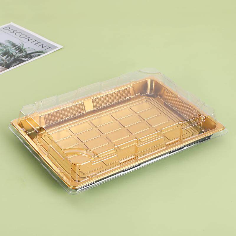 一次性商用三文鱼寿司定胜糕金底带盖长方形打包盒日式刺身专用盒