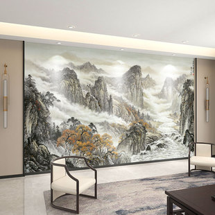 壁纸定制3D中式 国画山水电视背景墙壁布客厅墙纸装 饰影视墙布壁画