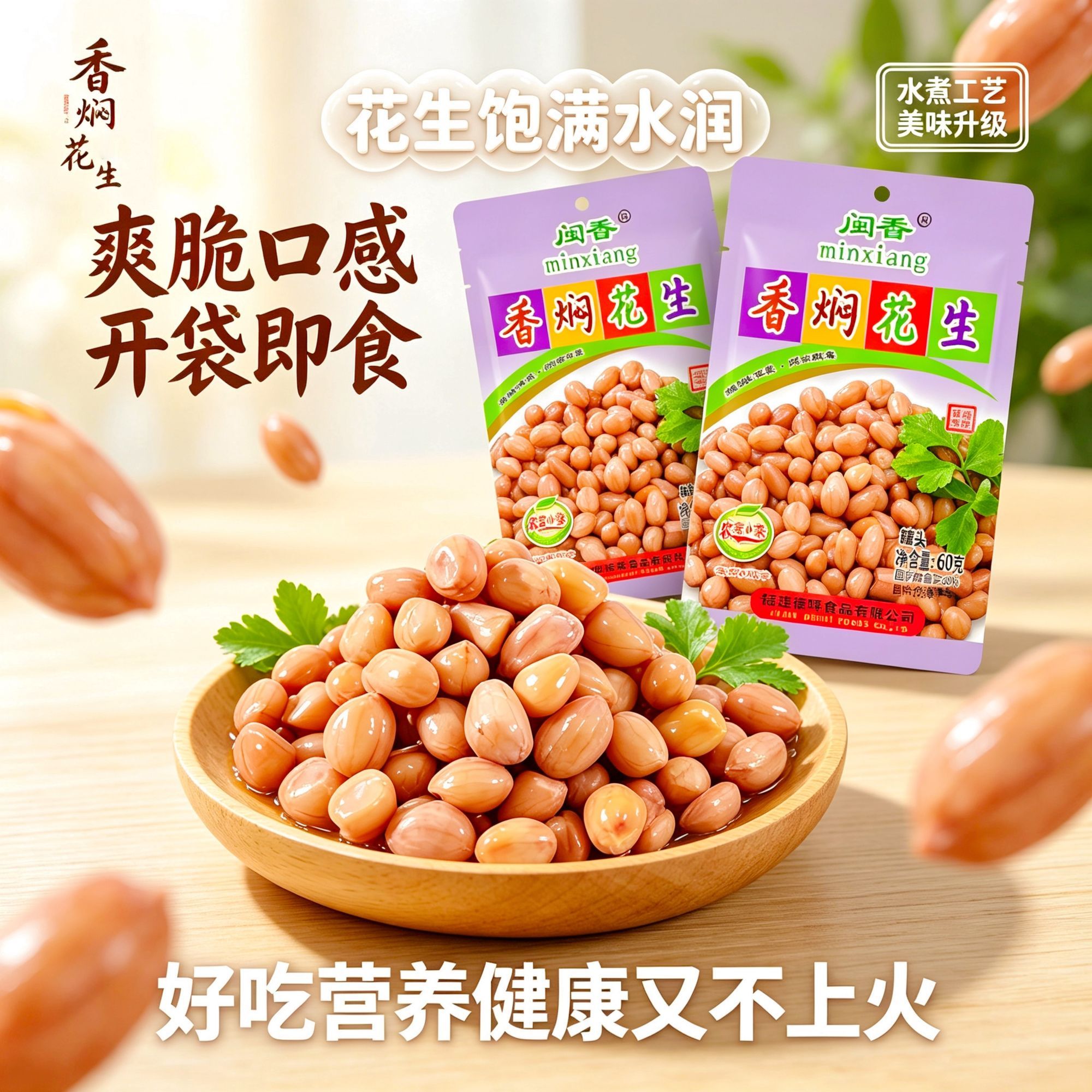 闽香香焖花生60g/包福建轻盐下饭菜休闲小吃拌饭酱菜下酒菜特产