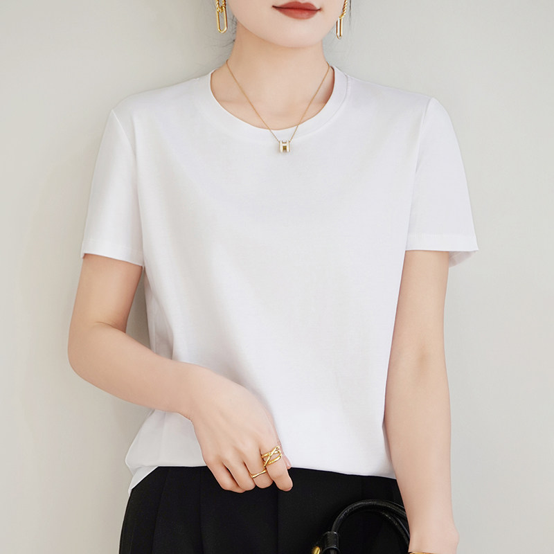 2026夏季新款80支丝光棉V领半袖宽松显瘦白色体恤纯棉短袖t恤女薄