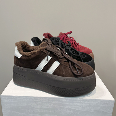 小个子增高厚底加绒保暖德训鞋女