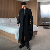 加厚有垫肩毛呢大衣男长款 过膝韩版 宽松新款 冬季 呢子风衣男款 外套