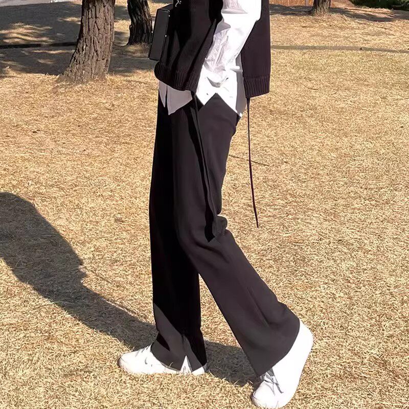 新款个性垂感开叉西裤男休闲裤直筒裤显腿长直板西装裤男生西服裤