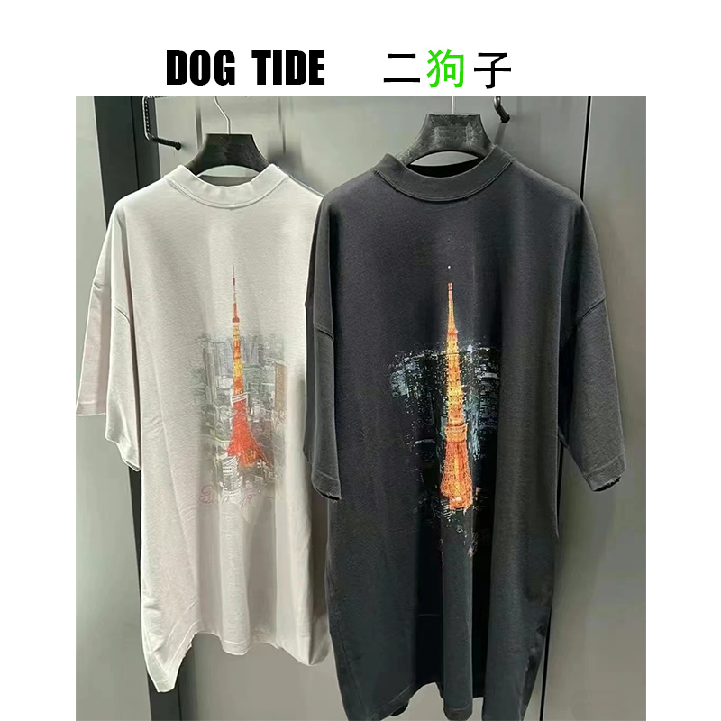 【二狗子定制】东京限定~ 铁塔直喷印花oversize短袖T恤男女同款