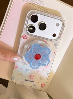 苹果16promax手机壳ins风彩绘蓝色小花Iphone17花朵图案琉砂五瓣花保护壳15TPU+PC手机保护套14可爱款13碎花