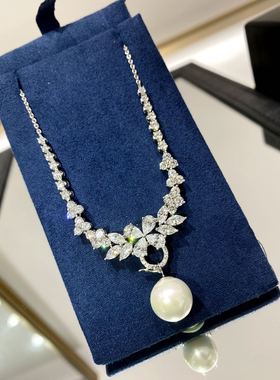 钻石锦簇万能扣项链赠送12mm贝珠可拆卸925银镀金手工镶嵌项链